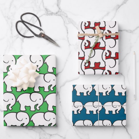 Weiße Elefant Design Geschenkpapier Set (Vorderseite)