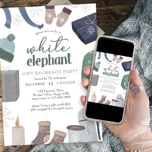 Weiße Elefant Kuschelige Weihnachtsgeschenketausch Einladung
