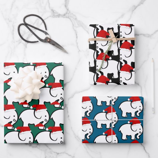Weiße Elefant Santa Hut Design Geschenkpapier Set (Vorderseite)