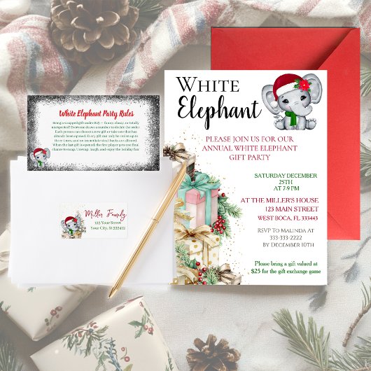 Weiße Elefant-Weihnachtsfeier Einladung