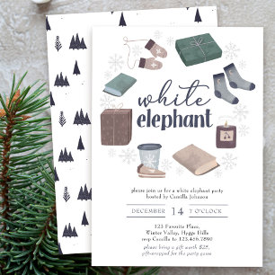 Weiße Elefant Winter Kranz Geschenktausch Party Einladung