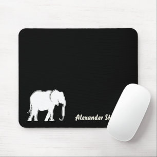 Weiße Elefanten-Minimal-Schwarz Monogramm Mousepad