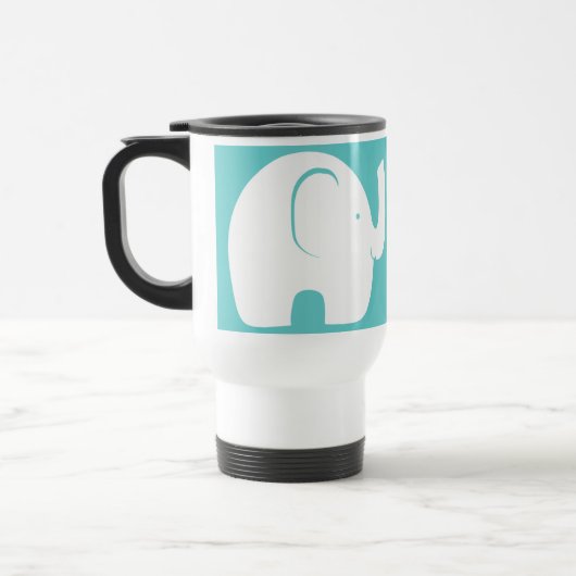 Weiße Elefanten über Aqua Reisebecher (Links)