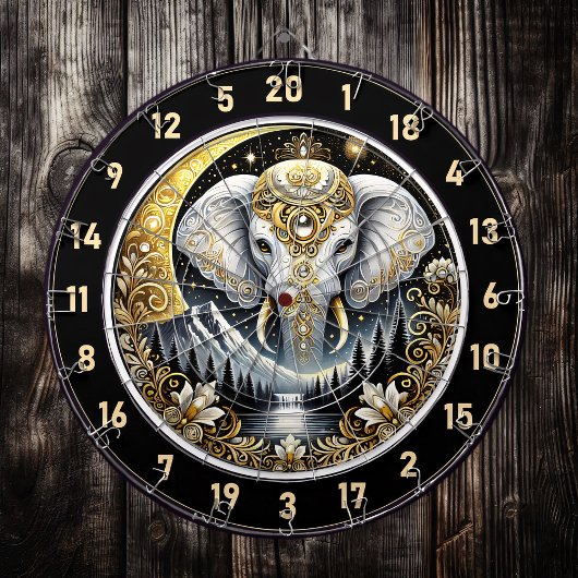 Weiße Elefantenschweine unter dem Goldenen Mond Dartscheibe