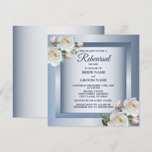 Weiße elegante blumige blaue graue Probe-Dinnerpar Einladung