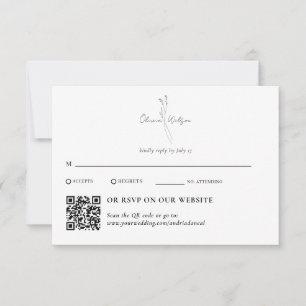 Weiße elegante botanische traditionelle & QR-Code RSVP Karte