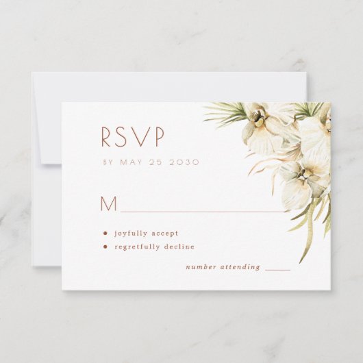 Weiße, elegante cremefarbene Elfenbeinhochzeit RSVP Karte (Vorderseite)