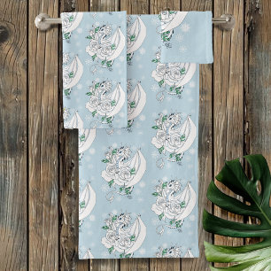 Weiße elegante Eisdrache blaue Rosen Fantasy Badhandtuch Set
