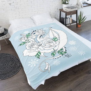 Weiße elegante Eisdrache blaue Rosen Fantasy Fleecedecke