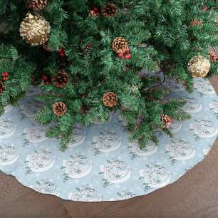 Weiße elegante Eisdrache blaue Rosen Fantasy Polyester Weihnachtsbaumdecke