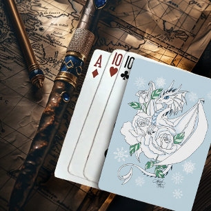 Weiße elegante Eisdrache blaue Rosen Fantasy Spielkarten