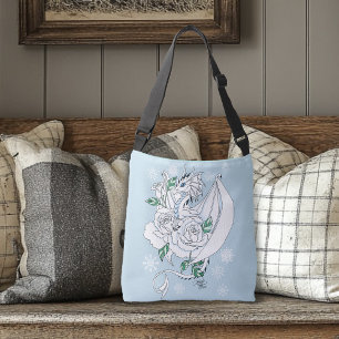 Weiße elegante Eisdrache blaue Rosen Fantasy Tragetaschen Mit Langen Trägern