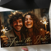 Weiße elegante Foto-Hochzeit Gold Save-the-Date-Ka