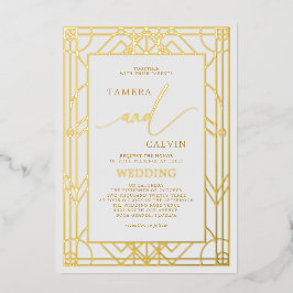 Weiße, elegante goldfarbene Rahmen-Hochzeit Folieneinladung