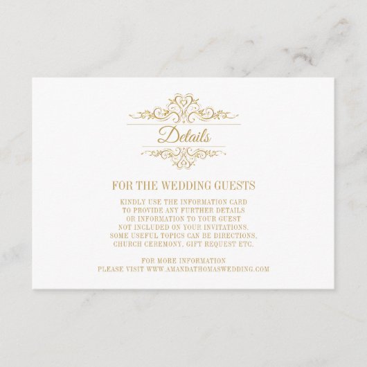 Weiße elegante Goldrahmen-Hochzeitskarte Begleitkarte (Vorderseite)