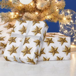 Weiße elegante Goldsterne Muster Neujahr Winter Geschenkpapier