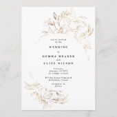 Weiße, elegante, handgezeichnete botanische Hochze Einladung (Vorderseite)