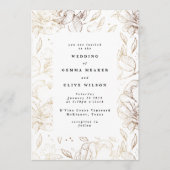 Weiße, elegante, handgezeichnete botanische Hochze Einladung (Vorderseite)