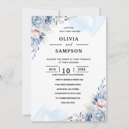 Weiße elegante Hochzeit in Blau Einladung