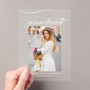 Weiße elegante Kalligrafie Foto Abschluss Acryleinladungen
