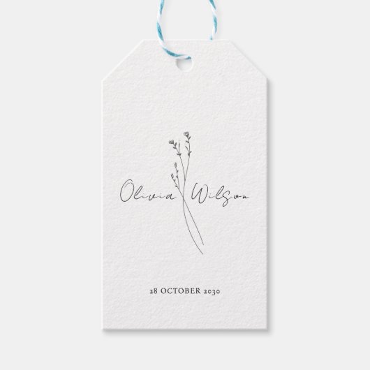 Weiße Elegante Minimalistische Botanik Geschenkanhänger (Vorderseite)