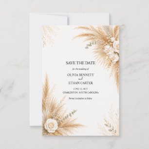 Weiße elegante Orchideen-Pampas-Hochzeitseinladung Dankeskarte