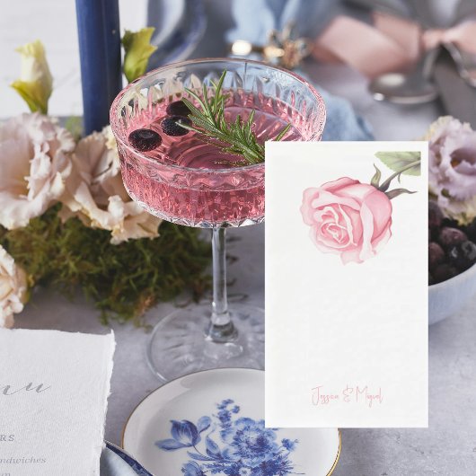 Weiße elegante rosa Rose Personalisierte Namen Serviette