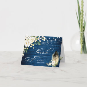 Weiße elegante Rosen Blaue Holzlaterne Dankeskarte