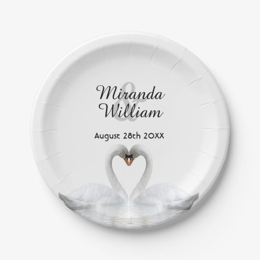 Weiße, elegante Schwäne in der Hochzeit der Liebe Pappteller (Vorderseite)