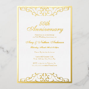 Weiße Elegante Swirl 50. Hochzeitstag Folieneinladung