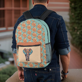 Weiße Elephant Türkis Dark Peach Floral Monogram Bedruckter Rucksack