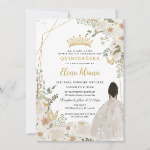 Weiße Elfenbein Blumen Braune Prinzessin Gold Quin Einladung