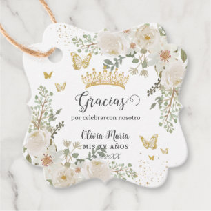 Weiße Elfenbein Blumen Quinceanera Sweet 16 Zweisp Geschenkanhänger