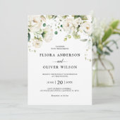 Weiße Elfenbein-Rose Botanische Hochzeit mit Blume Einladung (Stehend Vorderseite)