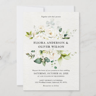 Weiße Elfenbein-Rose Botanische Hochzeit mit Blume Einladung
