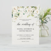 Weiße Elfenbein-Rose Botanische Hochzeit mit Blume Einladung (Stehend Vorderseite)