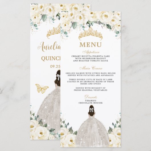 Weiße Elfenbein-Rosen-Blumen-Prinzessin Quinceañer Programm (Vorne/Hinten)