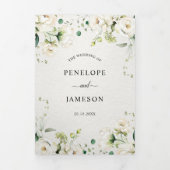 Weiße Elfenbeincreme-Rose Botanische Hochzeit flor Dreifach-gefaltete Programmkarte (Cover)
