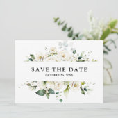 Weiße Elfenbeincreme-Rose Botanische Hochzeit mit  Save The Date (Stehend Vorderseite)