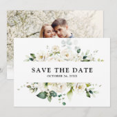 Weiße Elfenbeincreme-Rose Botanische Hochzeit mit  Save The Date (Vorne/Hinten)