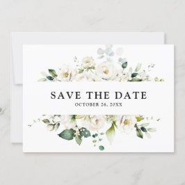 Weiße Elfenbeincreme-Rose Botanische Hochzeit mit  Save The Date