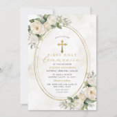 Weiße Elfenbeinküste Rose Erste Heilige Kommune Einladung (Vorderseite)