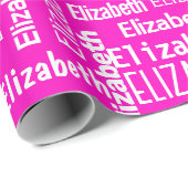 Weiße ELIZABETH-Bezeichnung auf rosa Geschenkpapier (Rolleneckpunkt)