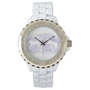 Weiße Emailuhr mit Lavender Horse Art Armbanduhr