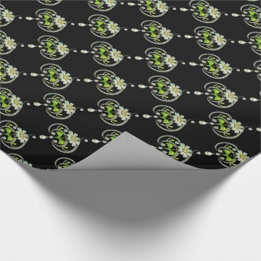 WEISSE ENAMEL-BLUME, PEARLS UND DIAMONEN GESCHENKPAPIER (Ecke)