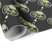 WEISSE ENAMEL-BLUME, PEARLS UND DIAMONEN GESCHENKPAPIER (Rolleneckpunkt)