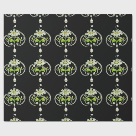 WEISSE ENAMEL BLUME, PEARLS UND DIAMONEN JEWEL GESCHENKPAPIER (Flach)