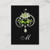 WEISSE ENAMEL BLUME, PEARLS UND DIAMONEN JEWEL VISITENKARTE (Rückseite)