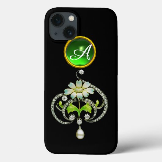 WEISSE ENAMEL-BLUME, PEARLS UND DIAMONEN-MONOGRAMM Case-Mate iPhone HÜLLE (Rückseite)