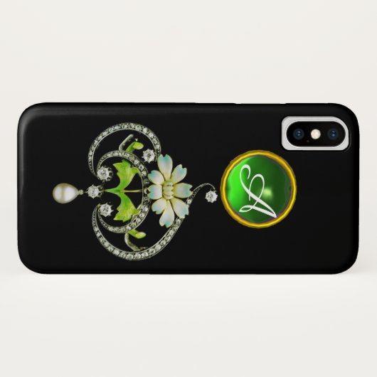 WEISSE ENAMEL-BLUME, PEARLS UND DIAMONEN-MONOGRAMM Case-Mate iPhone HÜLLE (Rückseite (Horizontal))